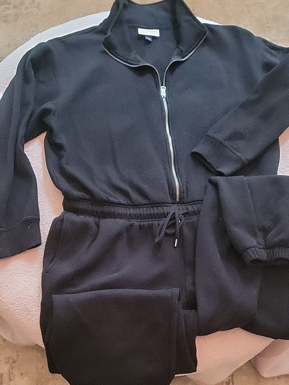 Black Zip-Up Sweatsuit Romper